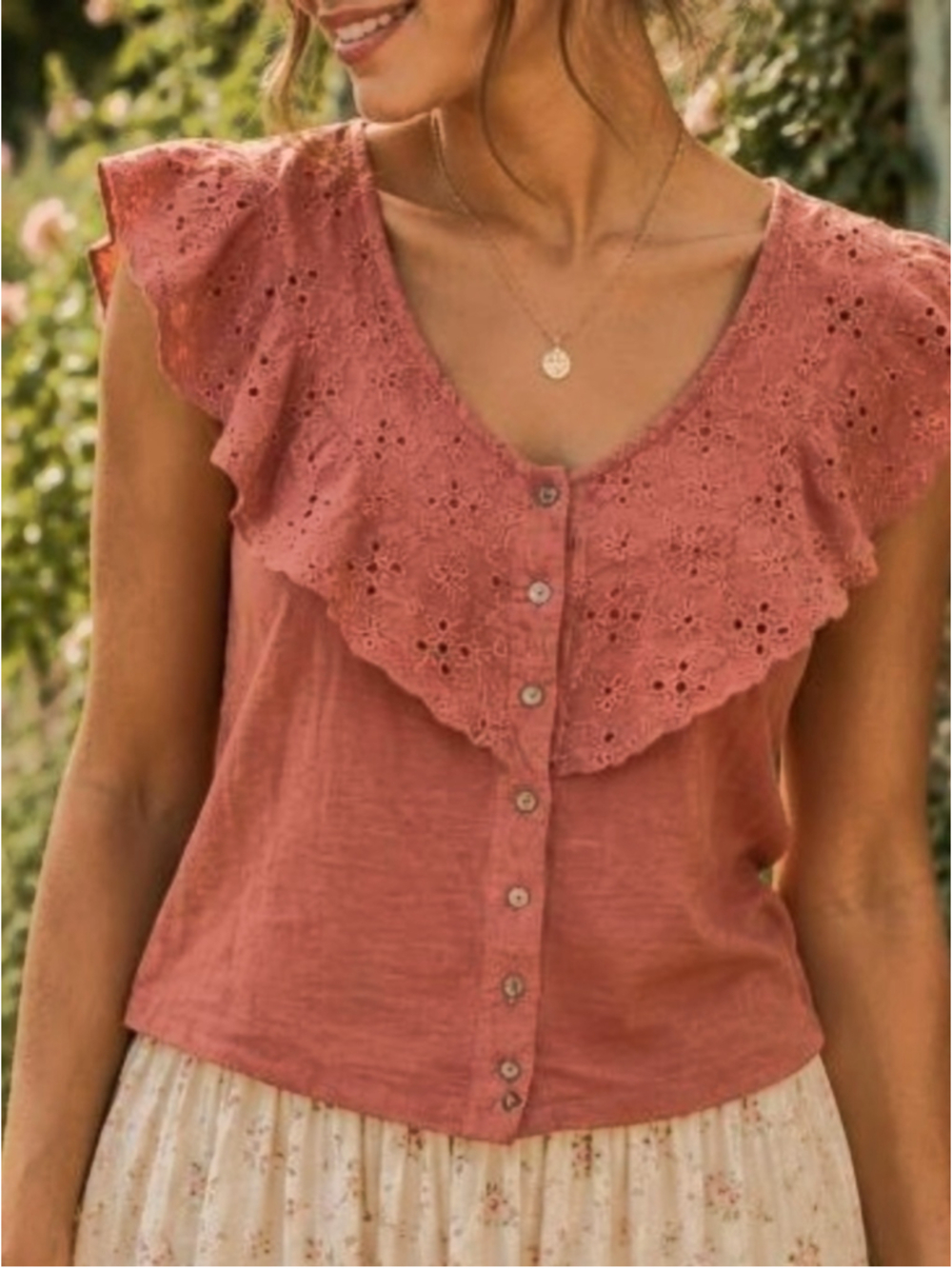 American Eagle Rust Eyelet Ruffle Crop Top M Boho Peasant
